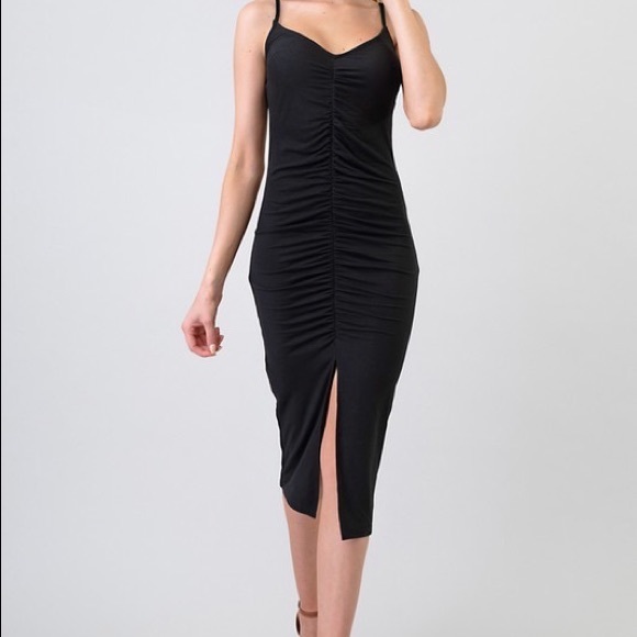 Front Ruching & Slit Cami Midi Dress - Picture 4 of 4